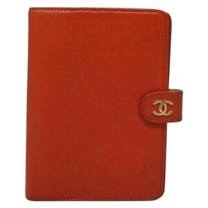 CHANEL Day Planner Cover Leather Orange CC Auth